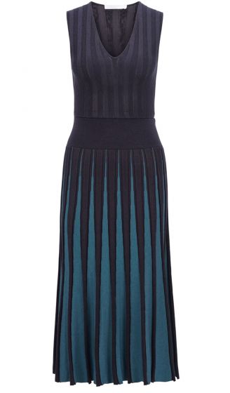 Hugo Boss Filivia Pleated Knit Blue Dress