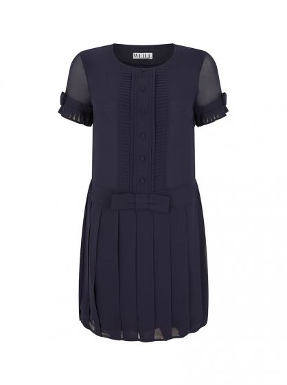 Weill Pleated Bow dress Navy