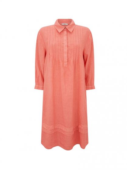 Peserico Linen Shirt Collar Midi Pink Dress