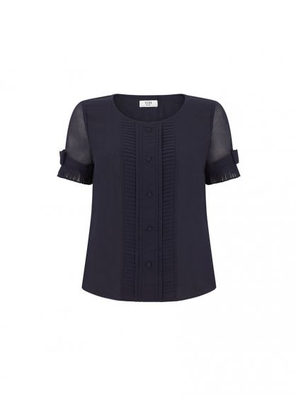 Weill Navy blouse With Sheer Sleeves