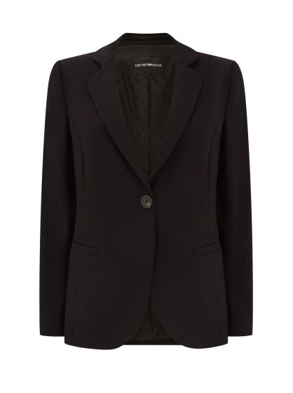 Emporio Armani Black Tailored One Button Wool Stretch Jacket