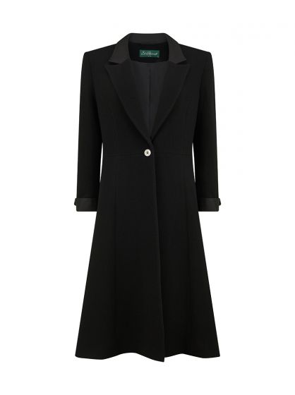 Ede & Ravenscroft Hanna Tailored Black Wool Crepe Frock Coat