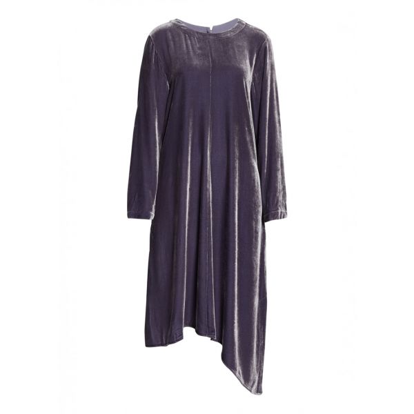 Eileen Fisher Crew Neck Asymmetric Velvet Purple Dress