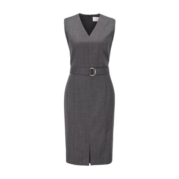 Hugo Boss Decapolis V-Neck Belted Wool Grey Dress