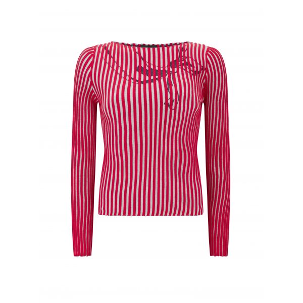 Emporio Armani Pink White Ribbed Graphic Sweater