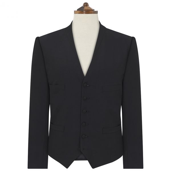 Ede & Ravenscroft Black Panama Wool Sleeved Waistcoat