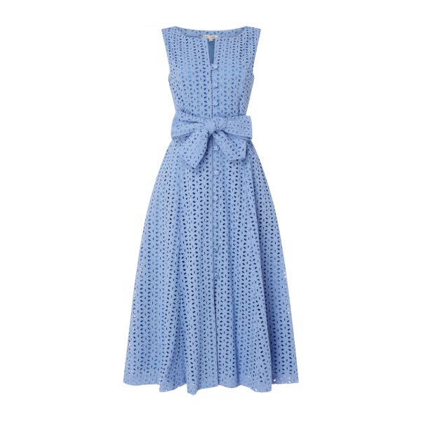 Paddy Campbell Fantine Broderie Button Through Blue Dress