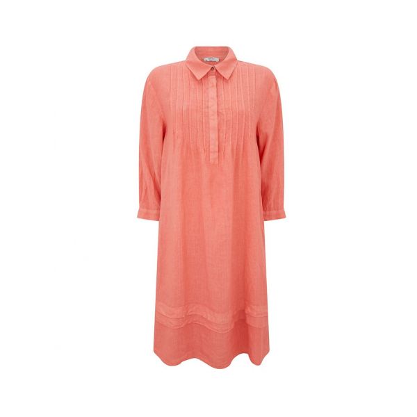 Peserico Linen Shirt Collar Midi Pink Dress