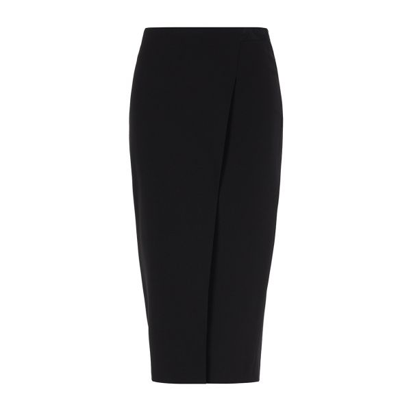 Emporio Armani Front Split Wool Stretch Pencil Skirt Black