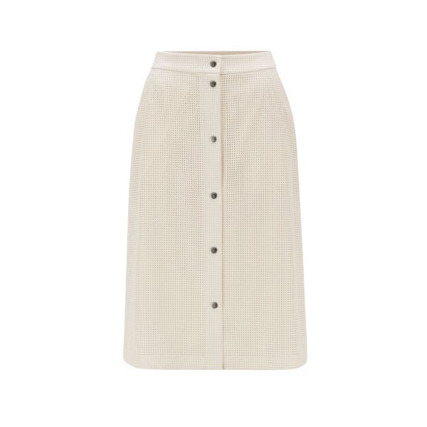 C Vefy Perforated Button Midi Skirt