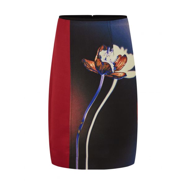 Colourblock Flower Print Black Skirt