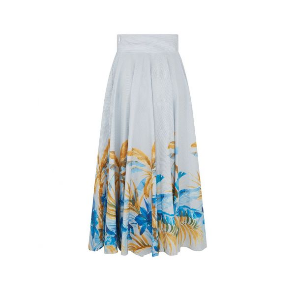 SR Tabba Palm Print Skirt Blue