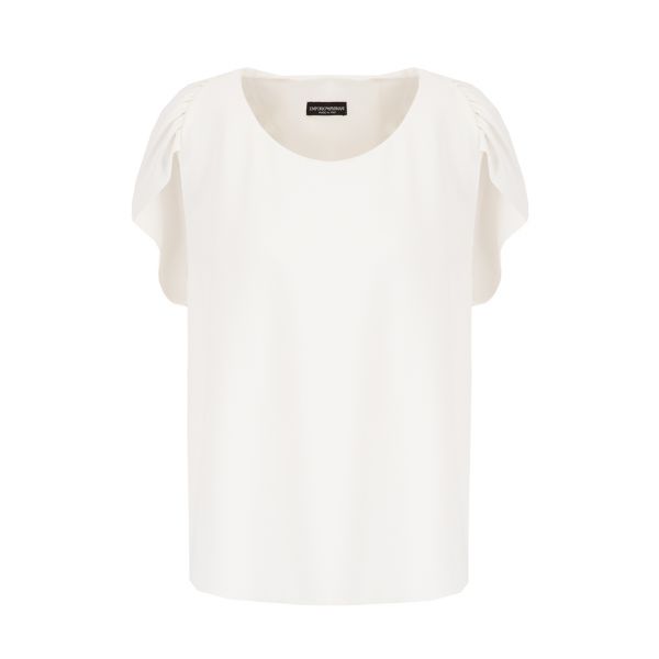 Emporio Armani Cap Ruffle Crepe Blouse White | Womenswear