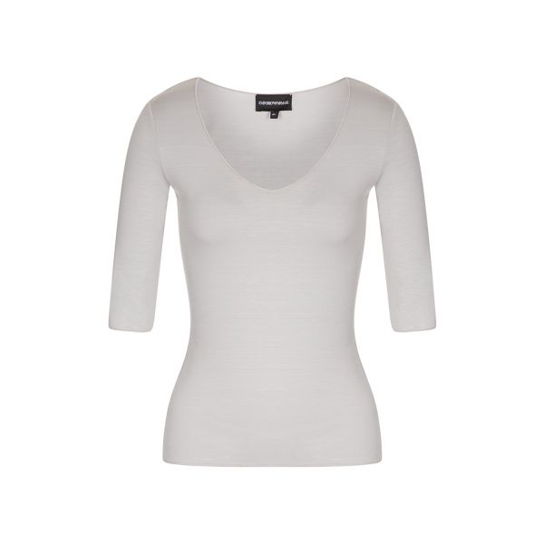 Emporio Armani 3/4 Sleeve Jersey Basic Top White | Womenswear