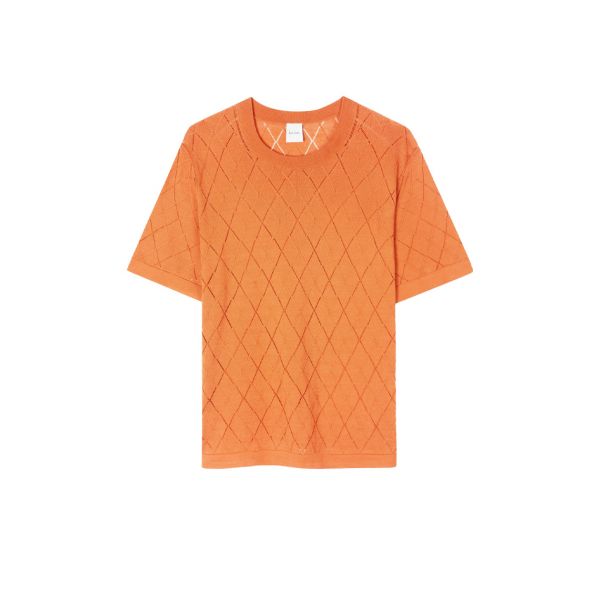 Paul Smith Diamond Knitted Crew Neck Orange Cotton Top