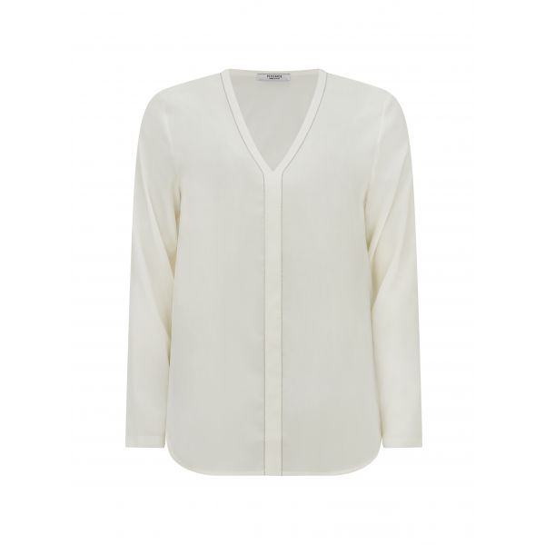 Peserico V-Neck White Silk Shirt