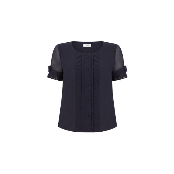 Weill Navy blouse With Sheer Sleeves