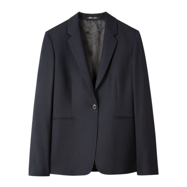 Tailored One Button Navy Blue Wool Jacket