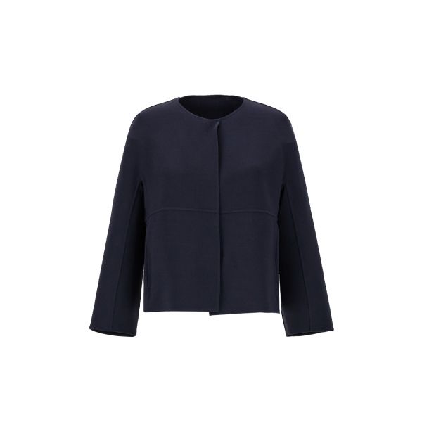 Grana Wool Crepe Cape Sleeve Blue Jacket