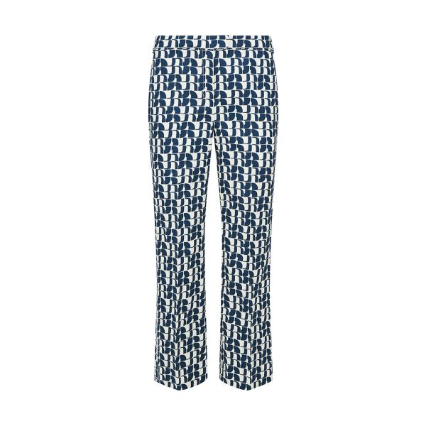 S Max Mara Efeso Geometric Cotton Navy Blue Trousers