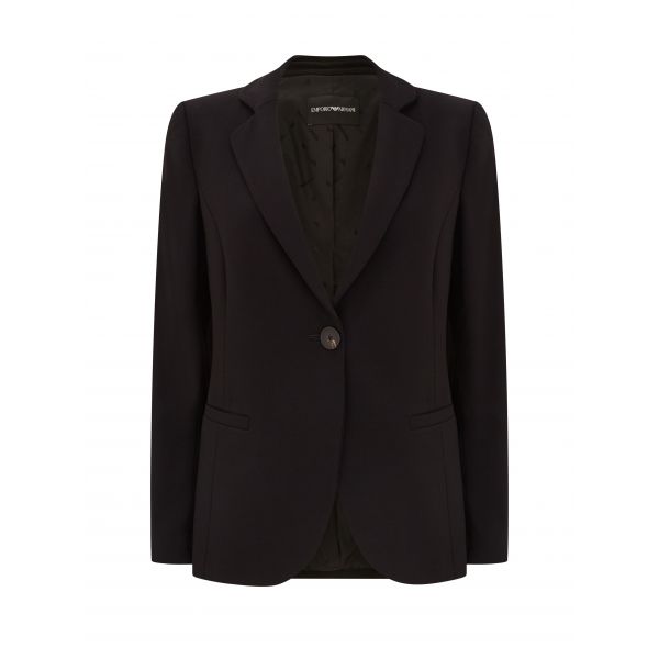 Emporio Armani Black Tailored One Button Wool Stretch Jacket