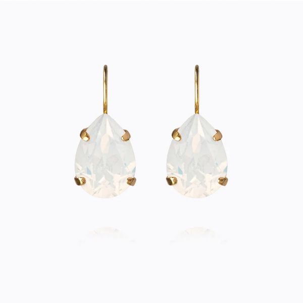 Mini Drop Clasp Gold White Opal Earrings